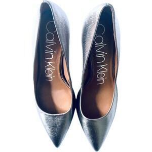 Calvin Klein Gayle Silver Metallic Textured Stiletto Heels Pump Women's Size 8M